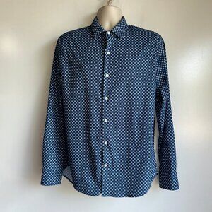 BONOBOS Men's Blue Print Long Sleeve Tech Button Down Shirt Size Large ~EUC